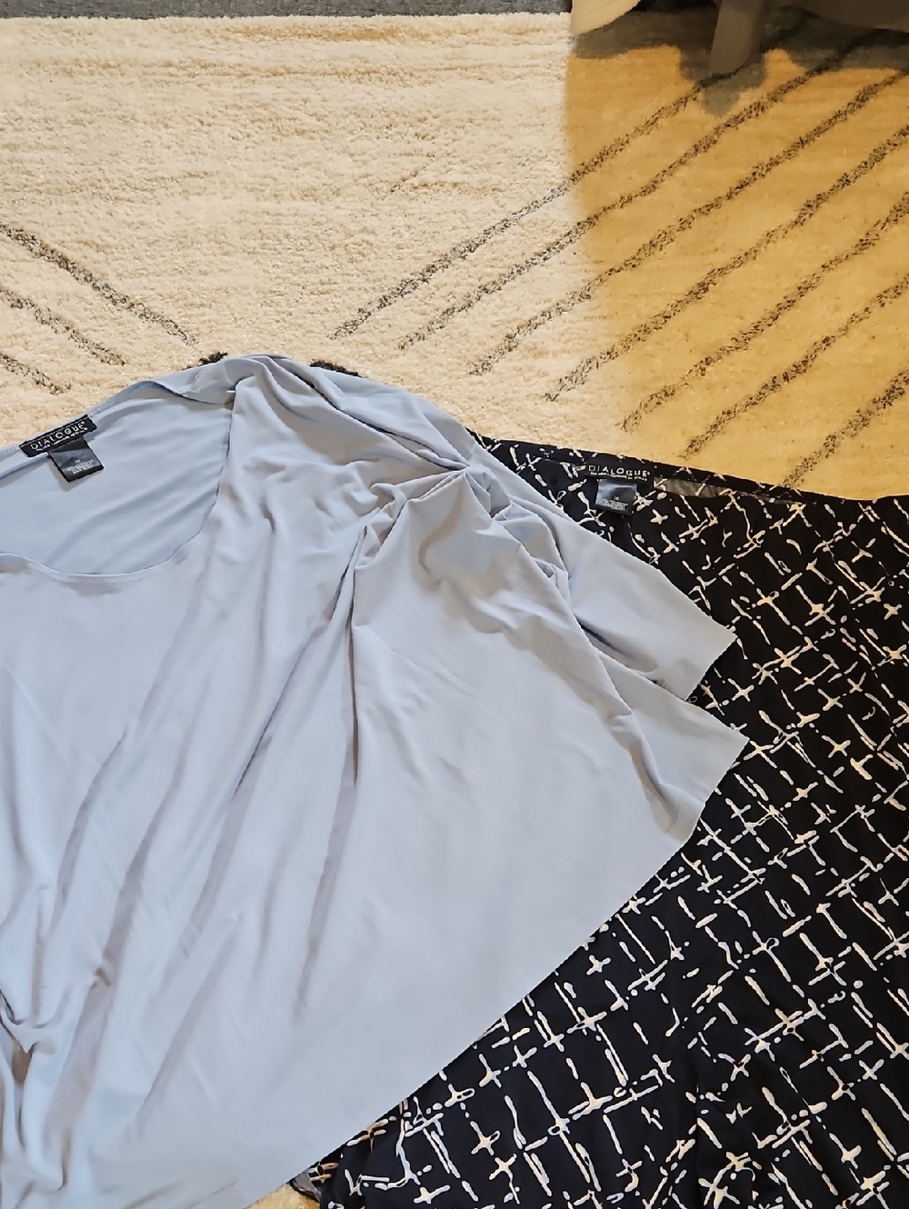 Dialogue Light Blue Top with Black & White Patterned Skirt Set